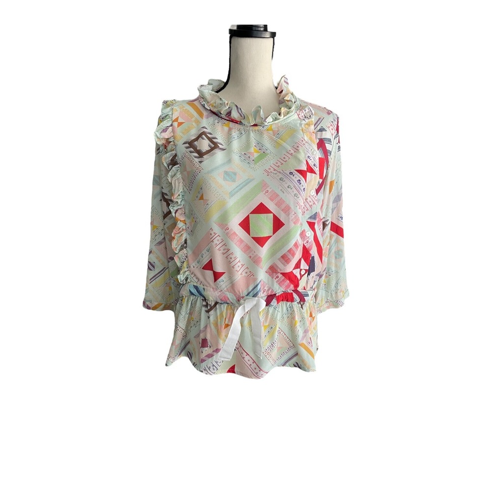 & Other Stories Top Women's Size‎ 8 Peplum Ruffles Abstract Print